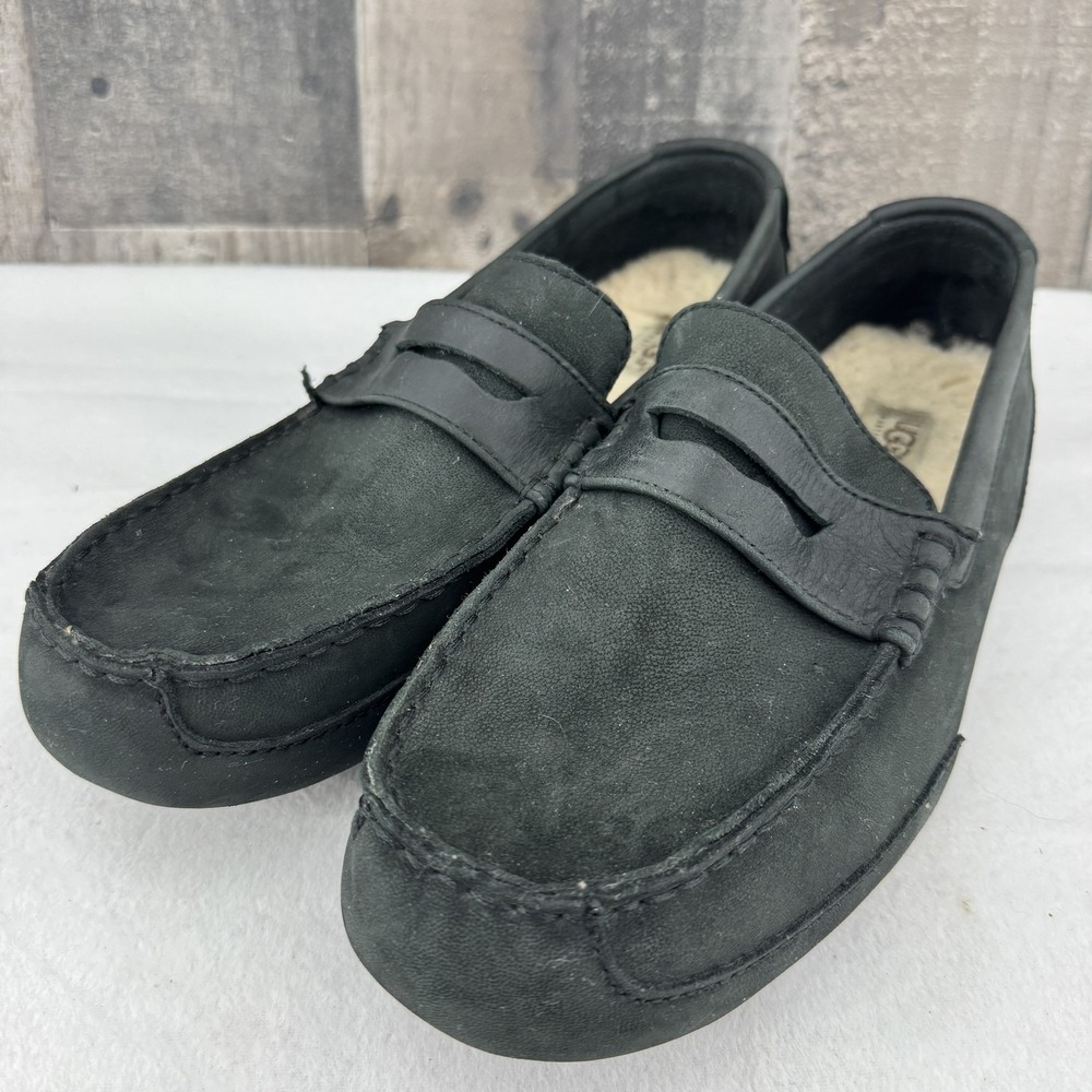 UGG Tucker Penny Loafers Men's 12 Black Leather Wool Lined Slip On 1008831
